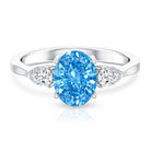 Rosec Jewels-IGI Certified 2 Carat Oval Lab Grown Blue Diamond Three Stone Engagement Ring