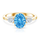 Rosec Jewels-IGI Certified 2 Carat Oval Lab Grown Blue Diamond Three Stone Engagement Ring