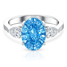 Rosec Jewels-Oval Shape 3 Carat Lab Grown Blue Diamond Three Stone Engagement Ring with IGI Certificate