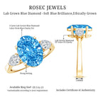 Rosec Jewels-Oval Shape 3 Carat Lab Grown Blue Diamond Three Stone Engagement Ring with IGI Certificate