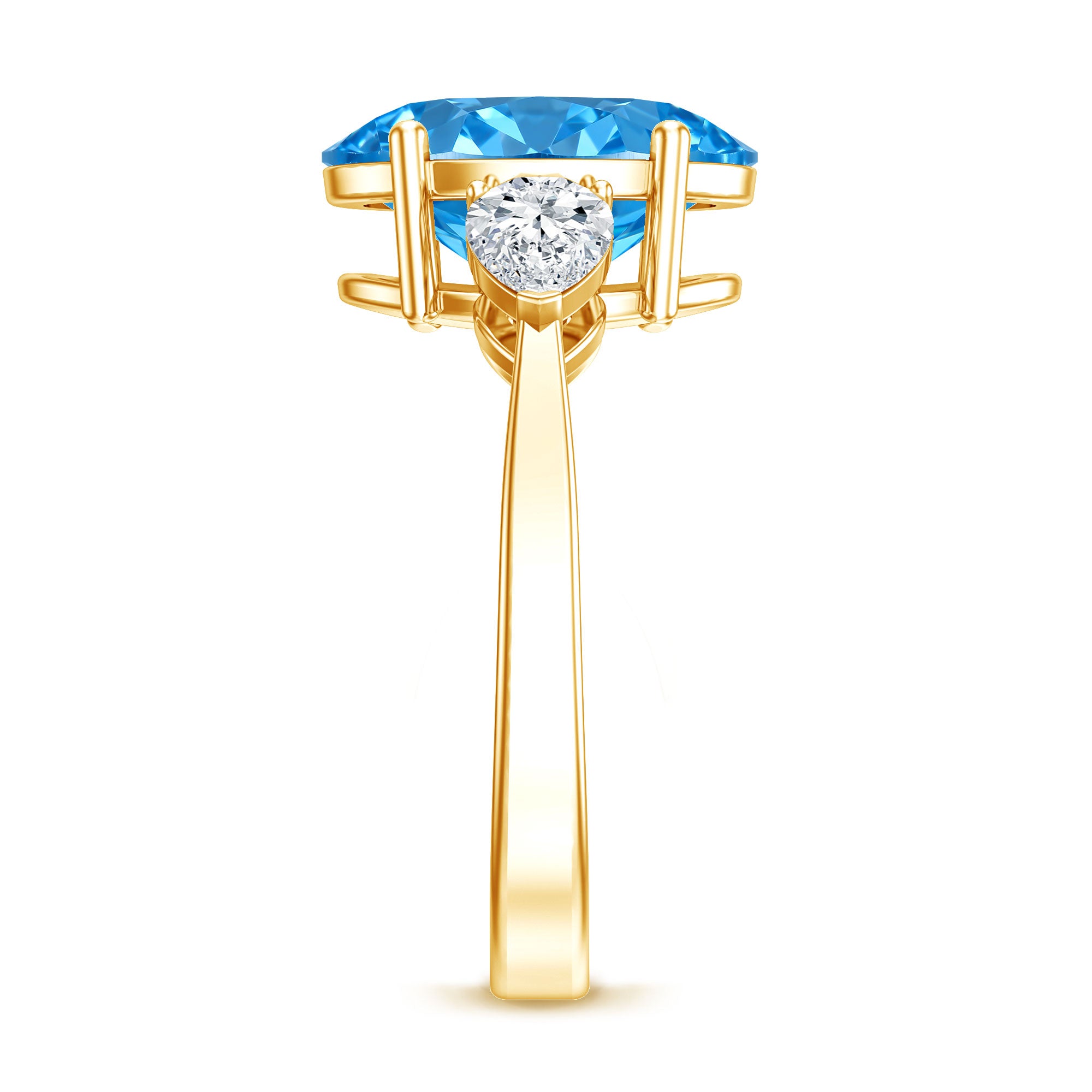 Rosec Jewels-Oval Shape 3 Carat Lab Grown Blue Diamond Three Stone Engagement Ring with IGI Certificate