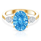 Rosec Jewels-Oval Shape 3 Carat Lab Grown Blue Diamond Three Stone Engagement Ring with IGI Certificate