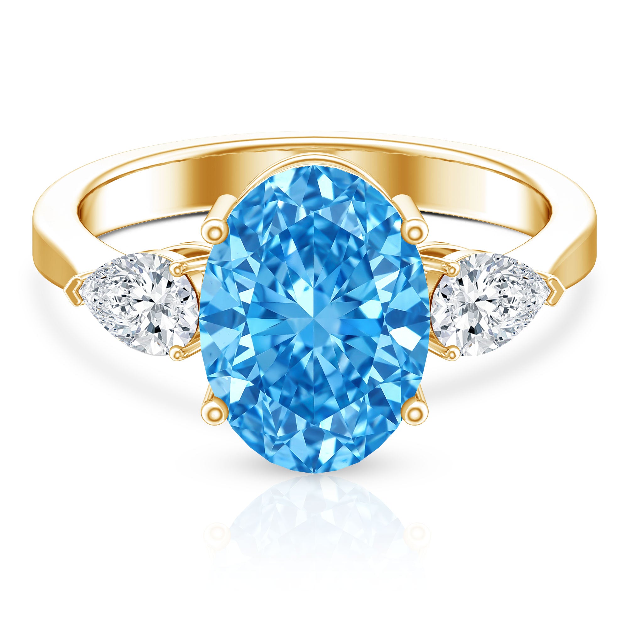 Rosec Jewels-Oval Shape 3 Carat Lab Grown Blue Diamond Three Stone Engagement Ring with IGI Certificate