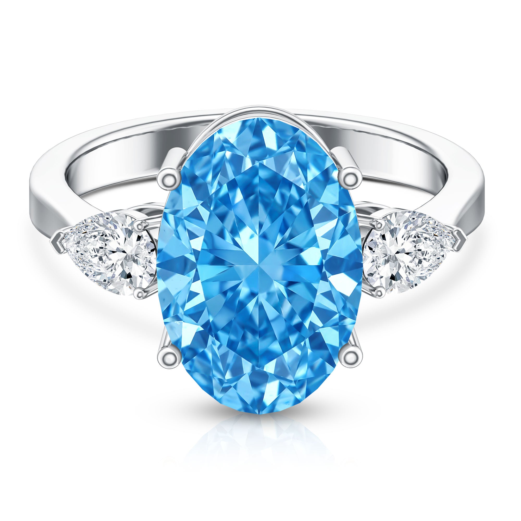 Rosec Jewels-IGI Certified 4 Carat Oval Shaped Lab Grown Blue Diamond Journey Ring