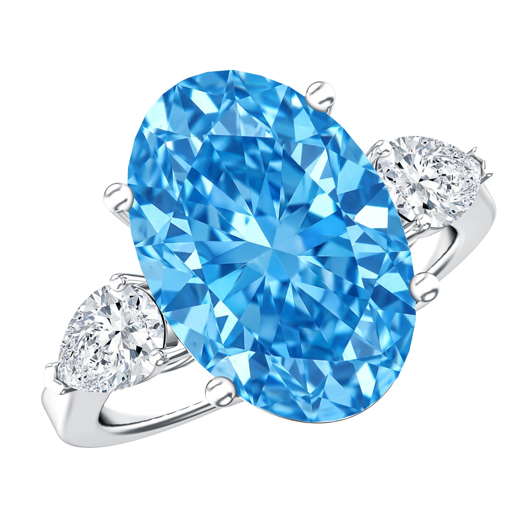 Rosec Jewels-IGI Certified Lab Grown Blue and White Diamond Triple Stone Engagement Ring 5 Carat