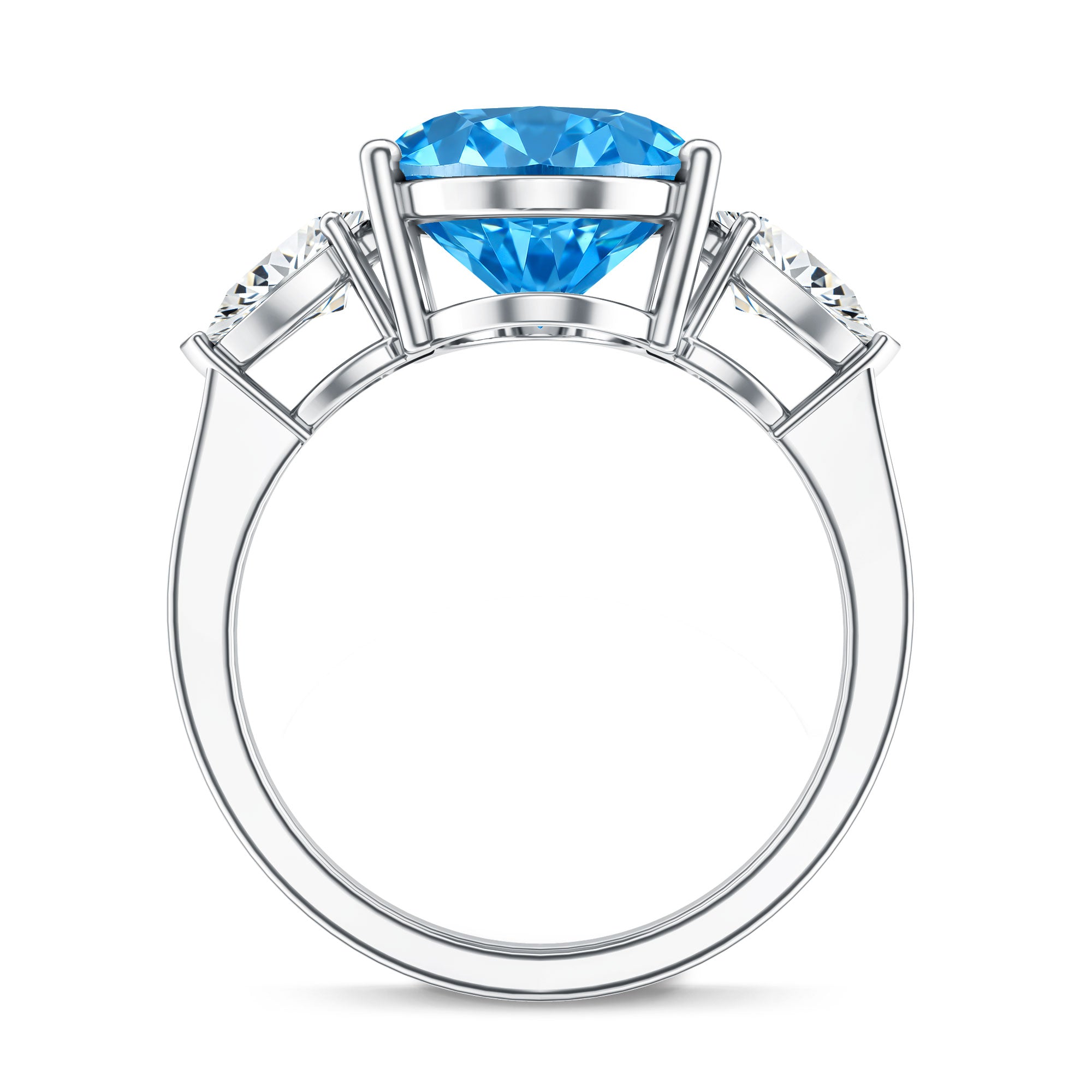 Rosec Jewels-IGI Certified Lab Grown Blue and White Diamond Triple Stone Engagement Ring 5 Carat