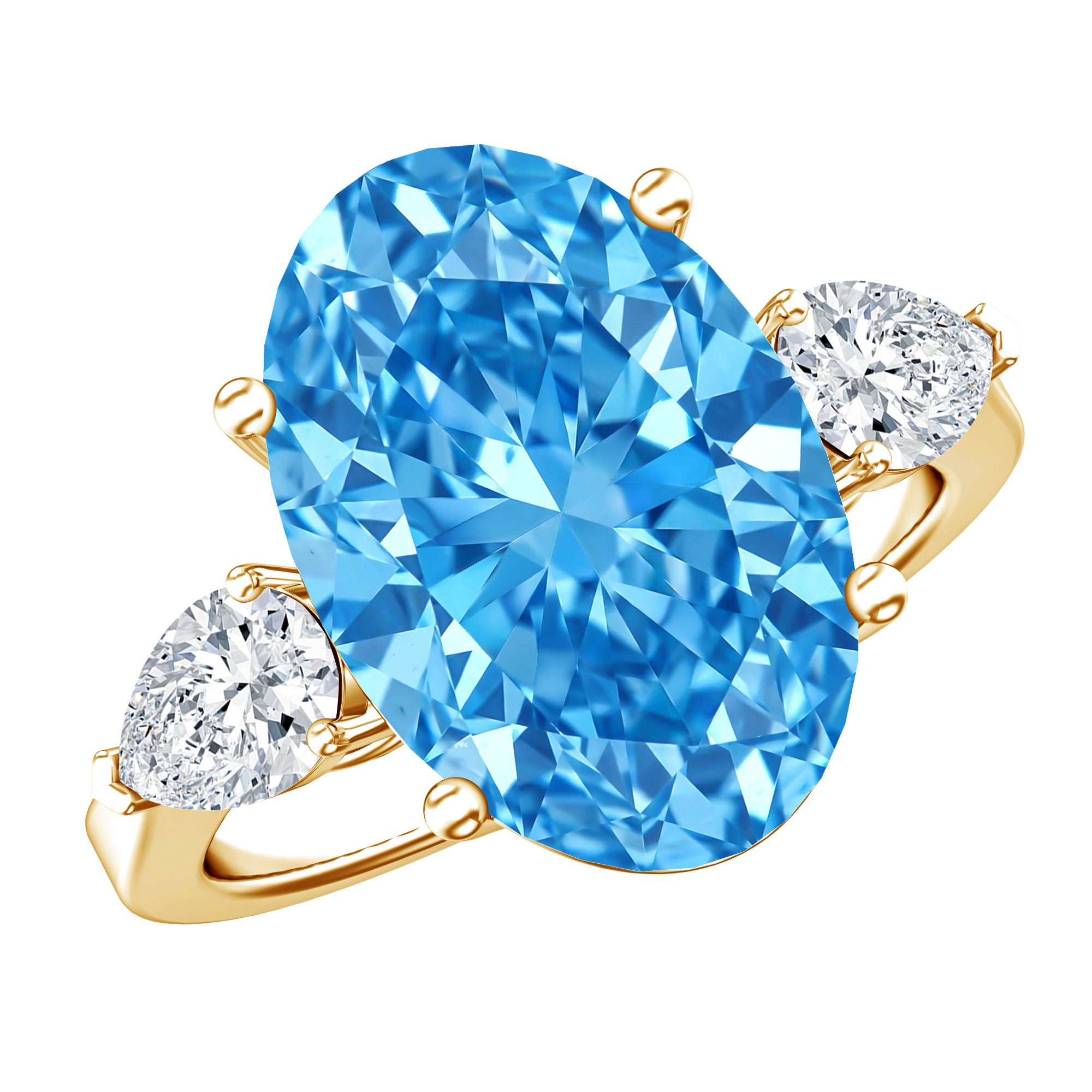 Rosec Jewels-IGI Certified Lab Grown Blue and White Diamond Triple Stone Engagement Ring 5 Carat