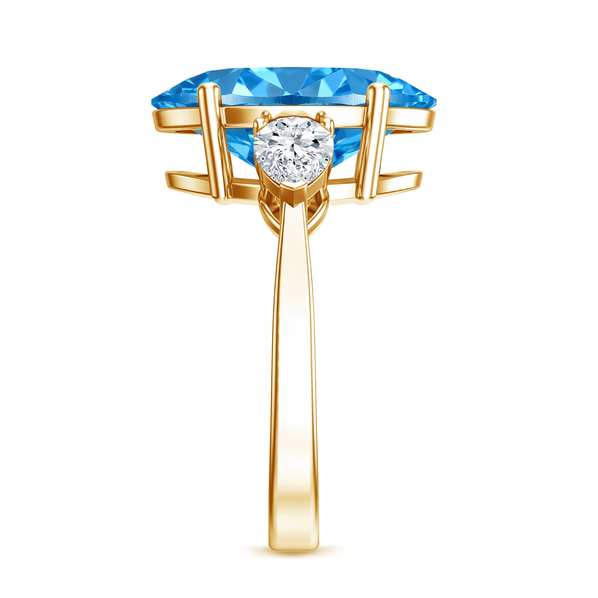 Rosec Jewels-IGI Certified Lab Grown Blue and White Diamond Triple Stone Engagement Ring 5 Carat