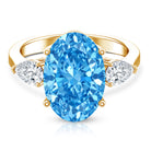 Rosec Jewels-IGI Certified Lab Grown Blue and White Diamond Triple Stone Engagement Ring 5 Carat