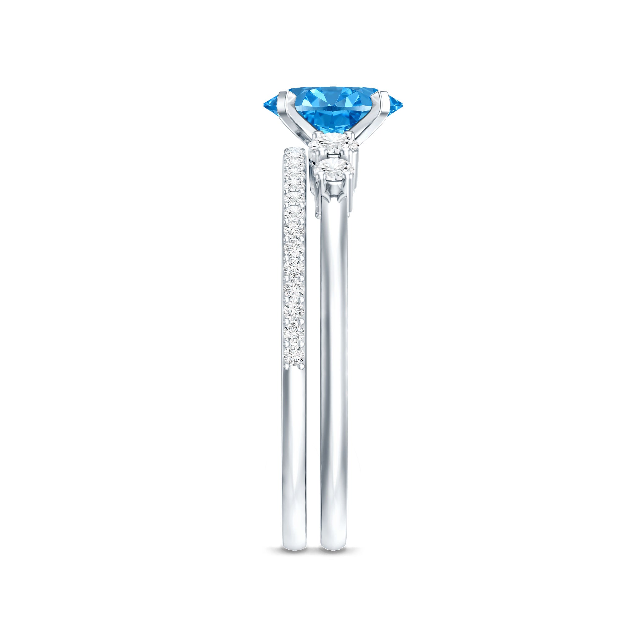Rosec Jewels-IGI Certified 1 Carat Oval Lab Grown Blue and White Diamond Bridal Ring Set