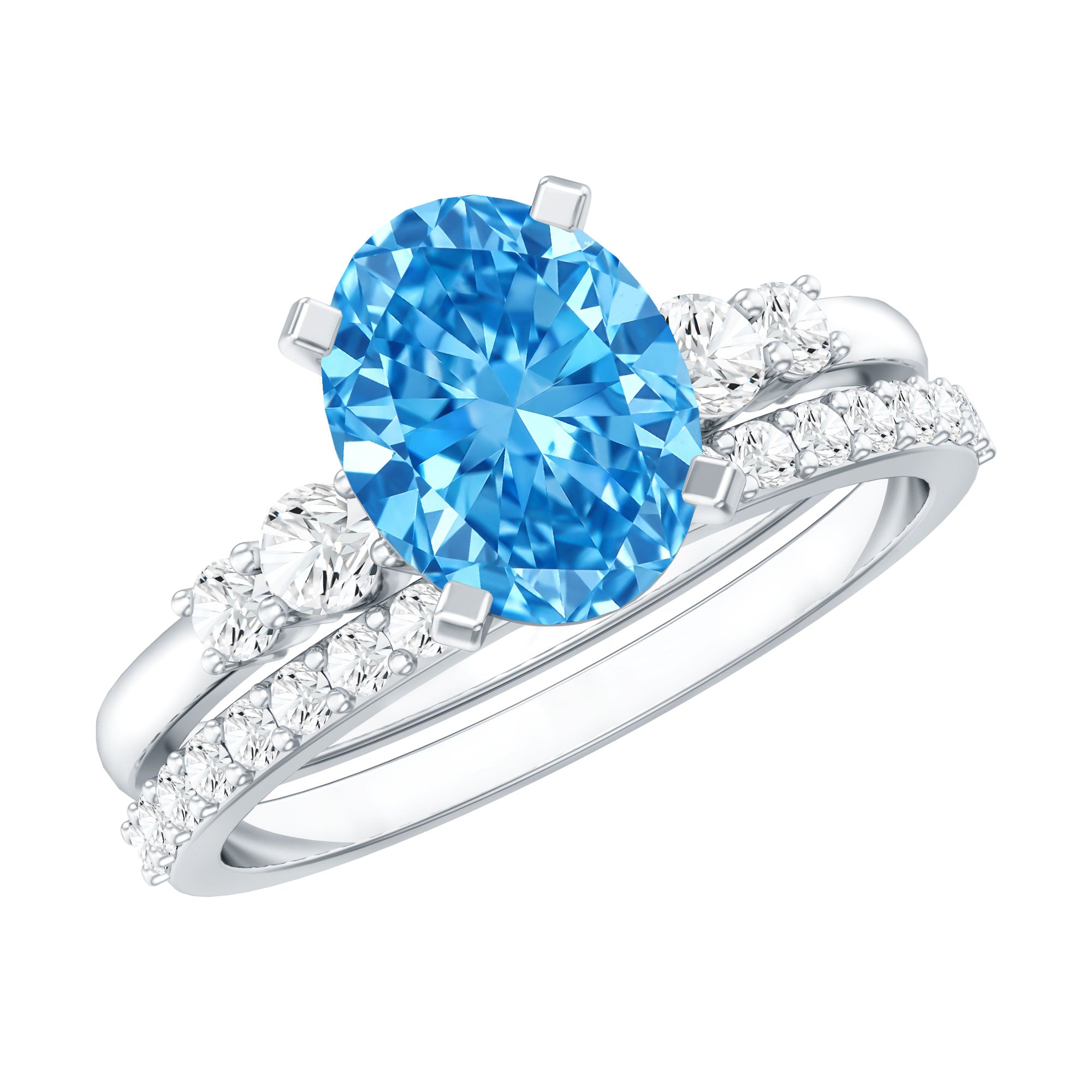 Rosec Jewels-2 Carat Lab Grown Blue Diamond Oval Wedding Ring Set with IGI Certified