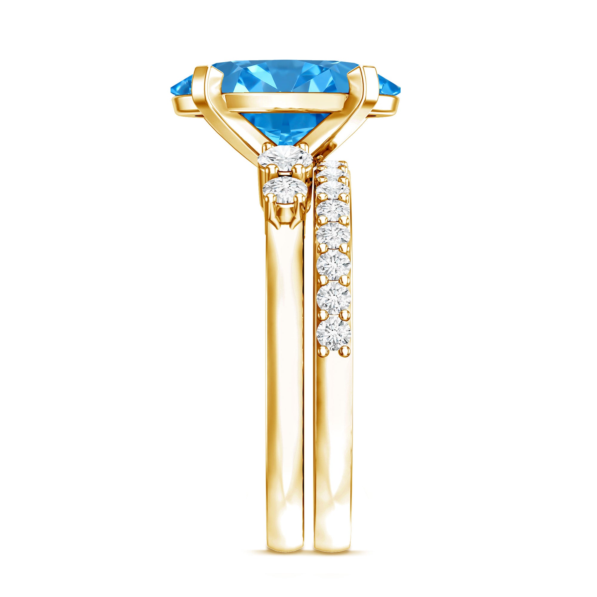Rosec Jewels-3 Carat Oval Shaped Lab Grown Blue Diamond Wedding Ring Set with IGI Certificate