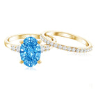 Rosec Jewels-3 Carat Oval Shaped Lab Grown Blue Diamond Wedding Ring Set with IGI Certificate