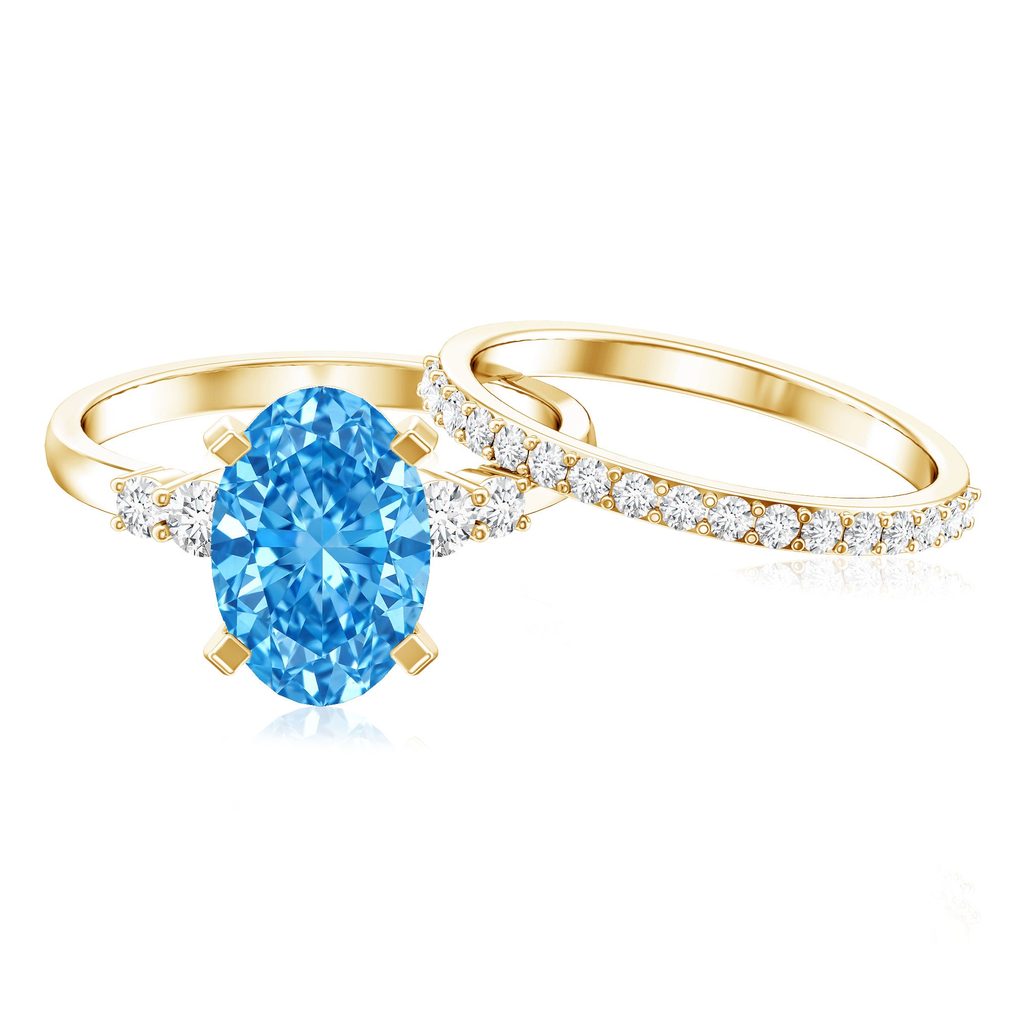 Rosec Jewels-3 Carat Oval Shaped Lab Grown Blue Diamond Wedding Ring Set with IGI Certificate