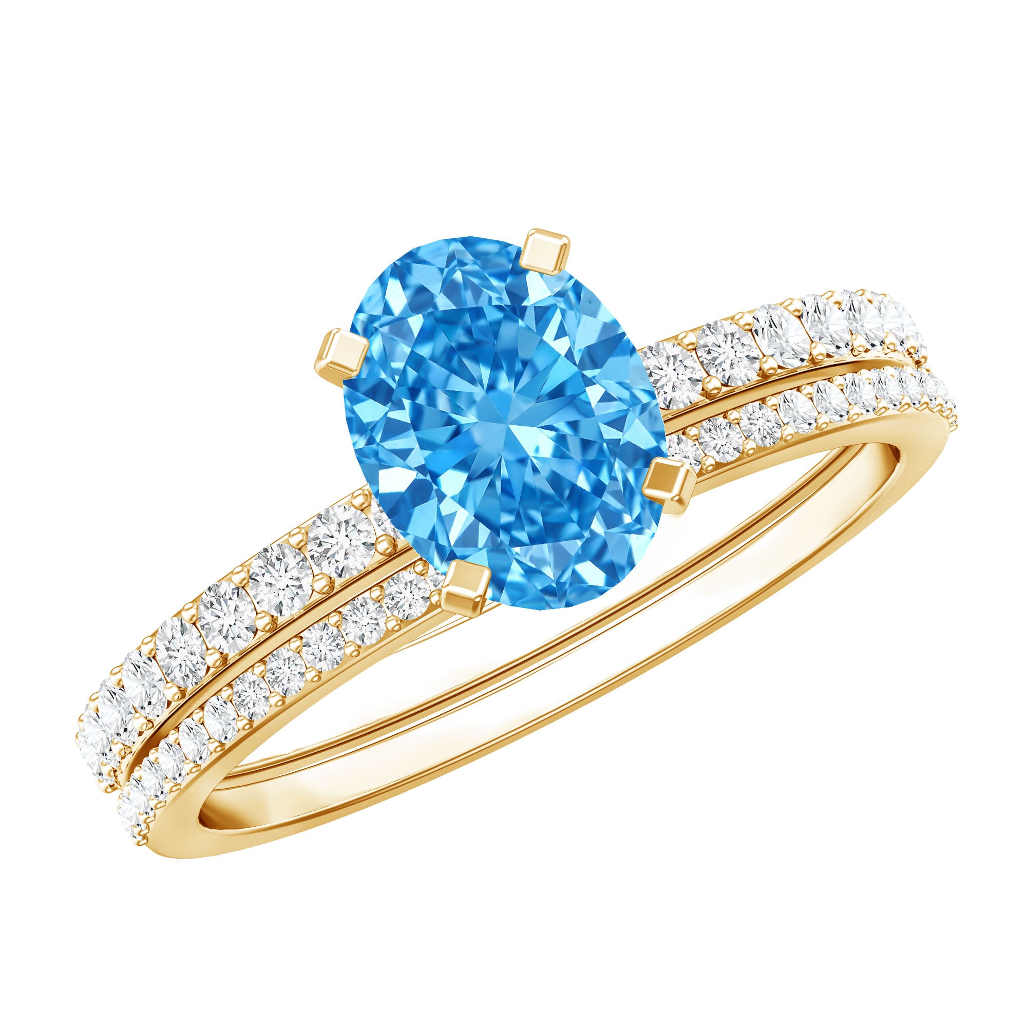 Rosec Jewels-1 Carat Oval Shaped Lab Grown Blue and White Diamond Wedding Ring Set IGI Certified