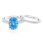 Rosec Jewels-IGI Certified 3 Carat Oval Lab Grown Blue Diamond Solitaire Bridal Ring Set