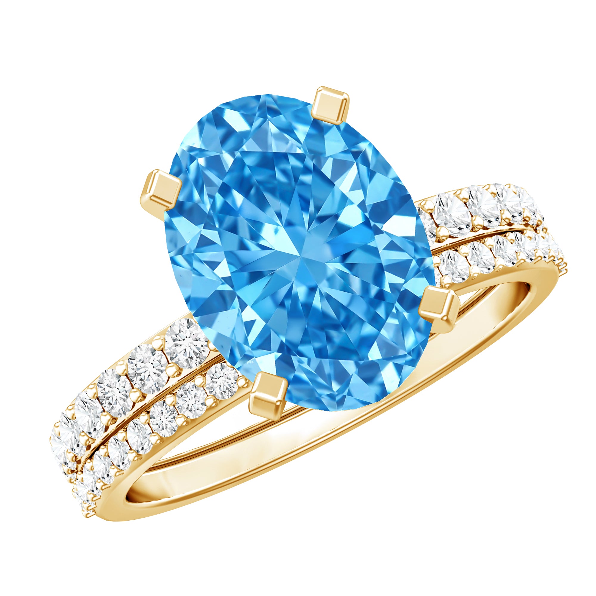 Rosec Jewels-IGI Certified 3 Carat Oval Lab Grown Blue Diamond Solitaire Bridal Ring Set