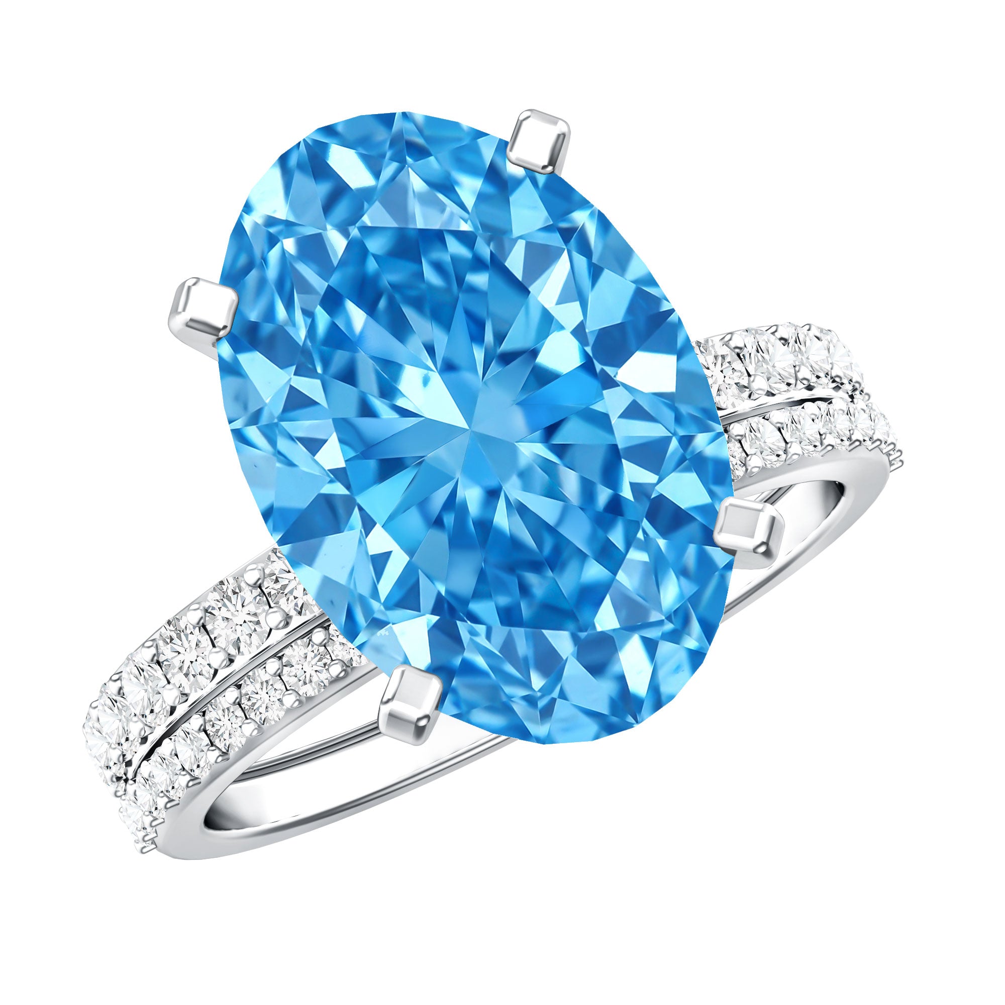 Rosec Jewels-Lab Grown 4 Carat Blue Diamond Oval Wedding Ring Set with IGI Certificate