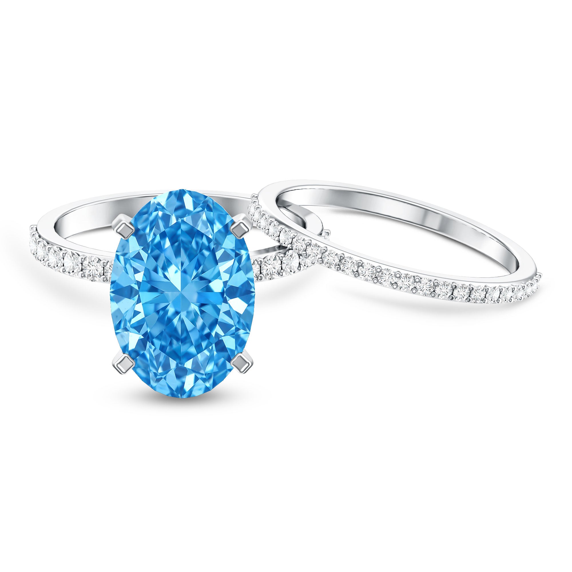 Rosec Jewels-Lab Grown 4 Carat Blue Diamond Oval Wedding Ring Set with IGI Certificate
