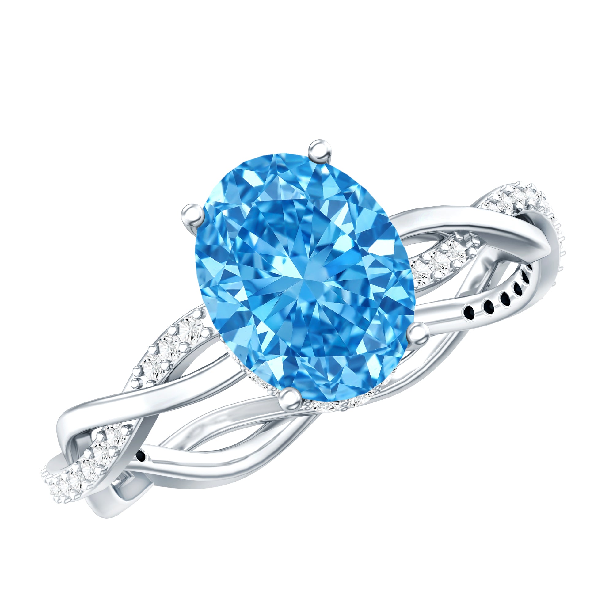 Rosec Jewels-IGI Certified 2 Carat Oval Lab Grown Blue Diamond Braided Engagement Ring for Women