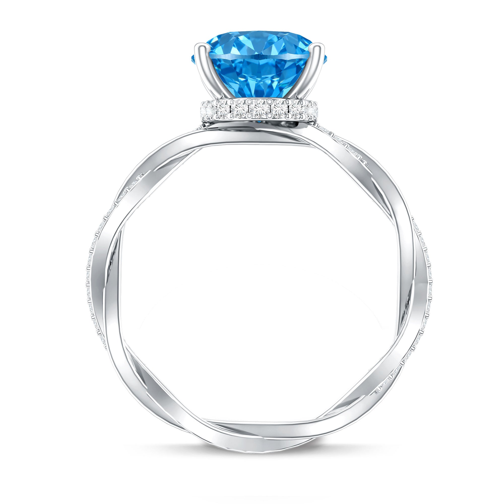 Rosec Jewels-IGI Certified 3 Carat Lab Blue Diamond Braided Engagement Ring with Hidden Halo