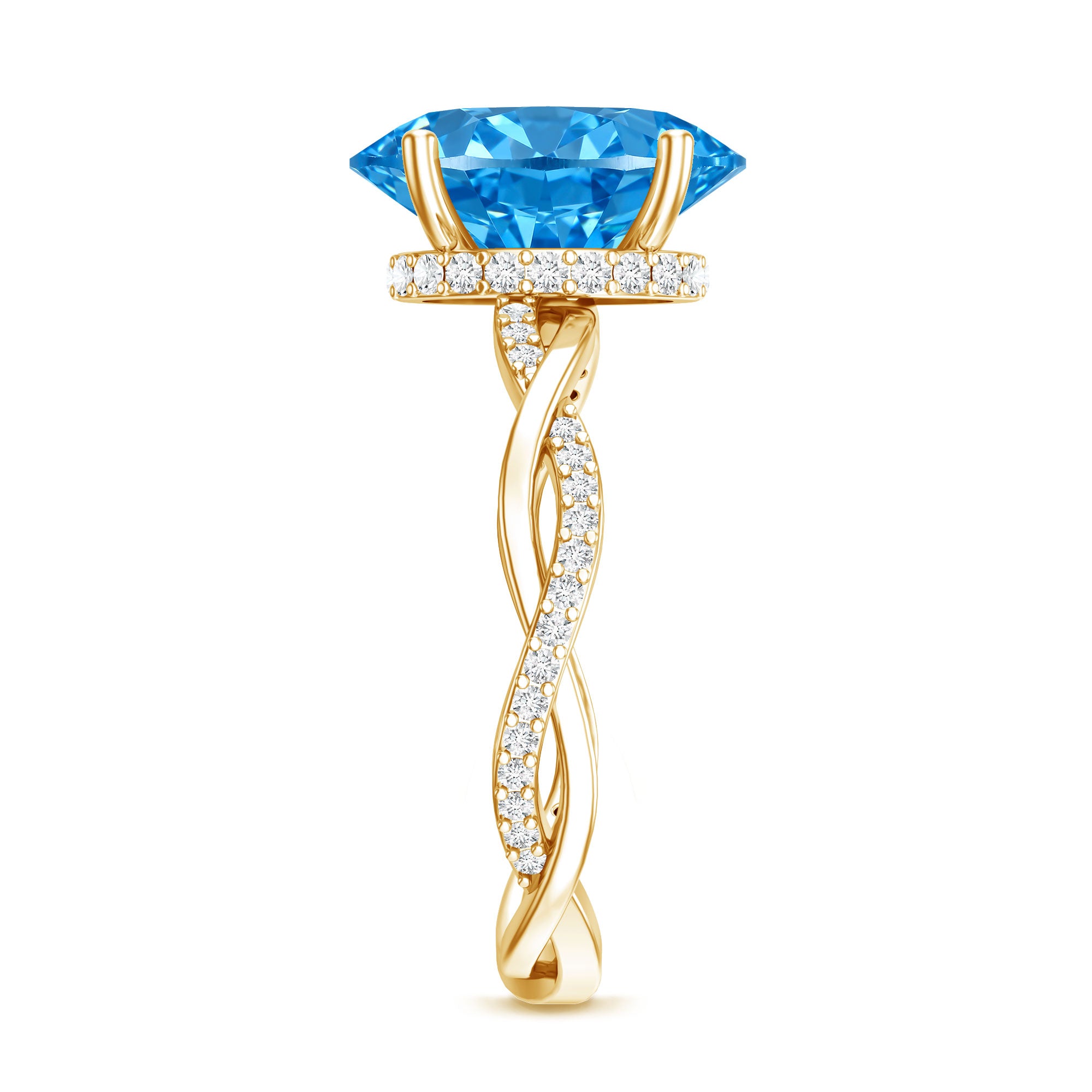 Rosec Jewels-IGI Certified 3 Carat Lab Blue Diamond Braided Engagement Ring with Hidden Halo