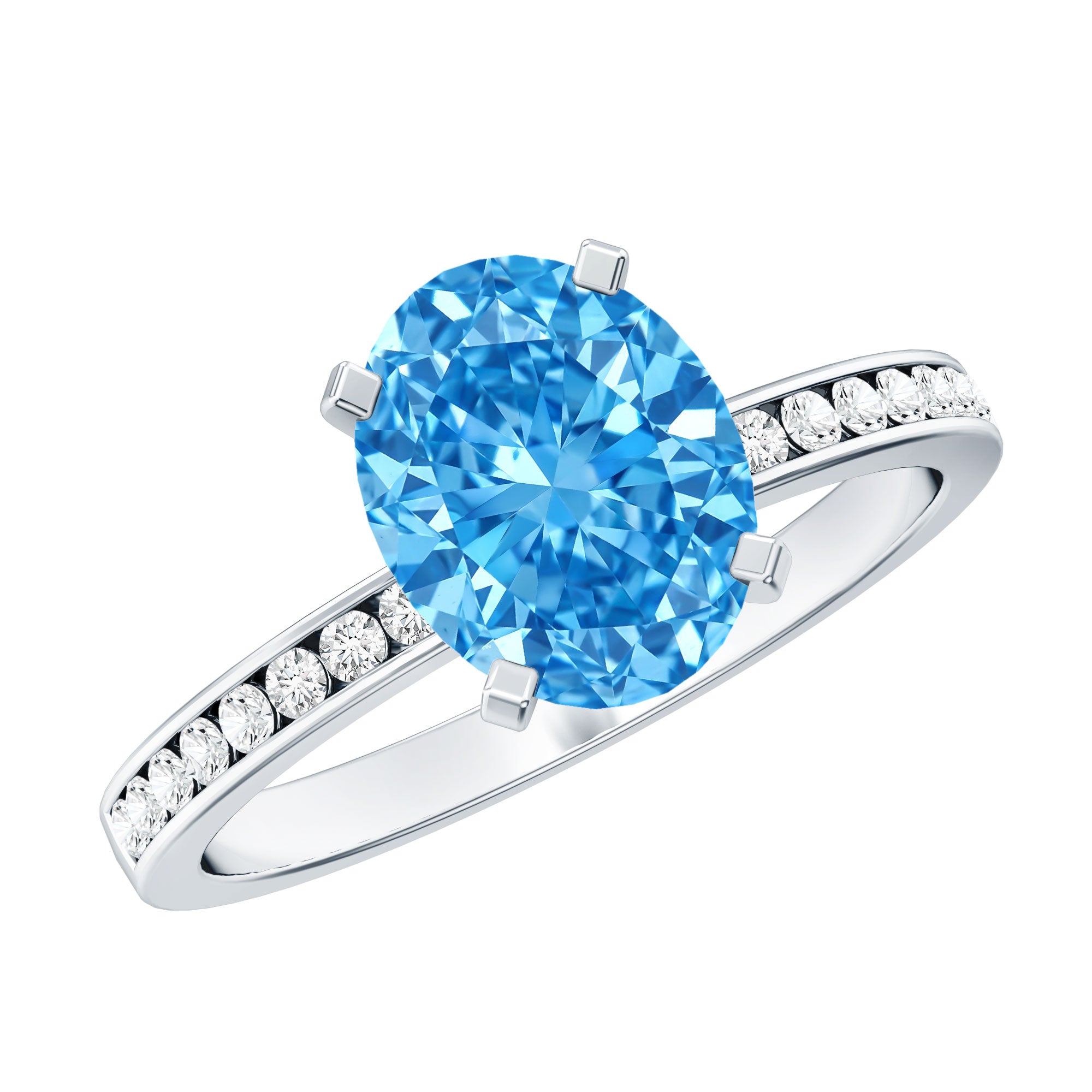 Rosec Jewels-Oval 2 Carat Lab Grown Blue Diamond Solitaire Engagement Ring with IGI Certificate