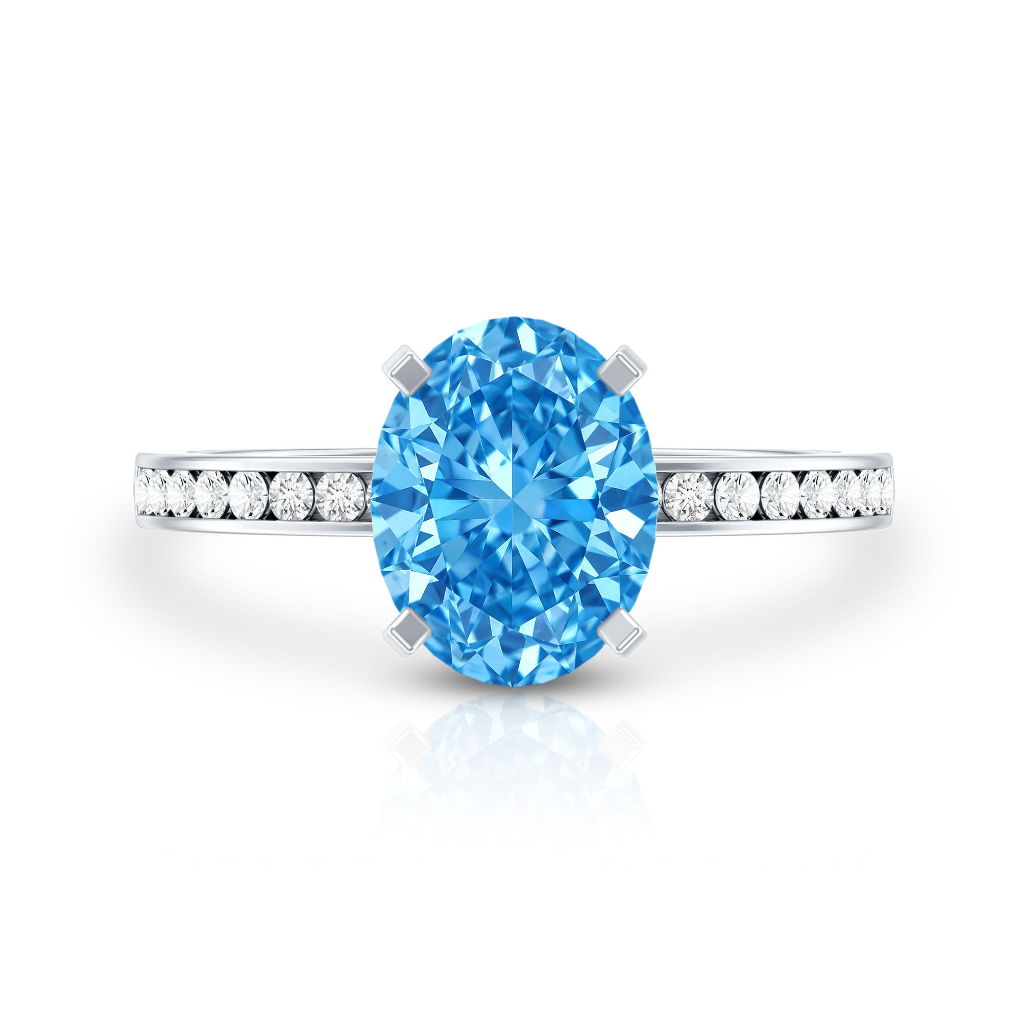 Rosec Jewels-Oval 2 Carat Lab Grown Blue Diamond Solitaire Engagement Ring with IGI Certificate