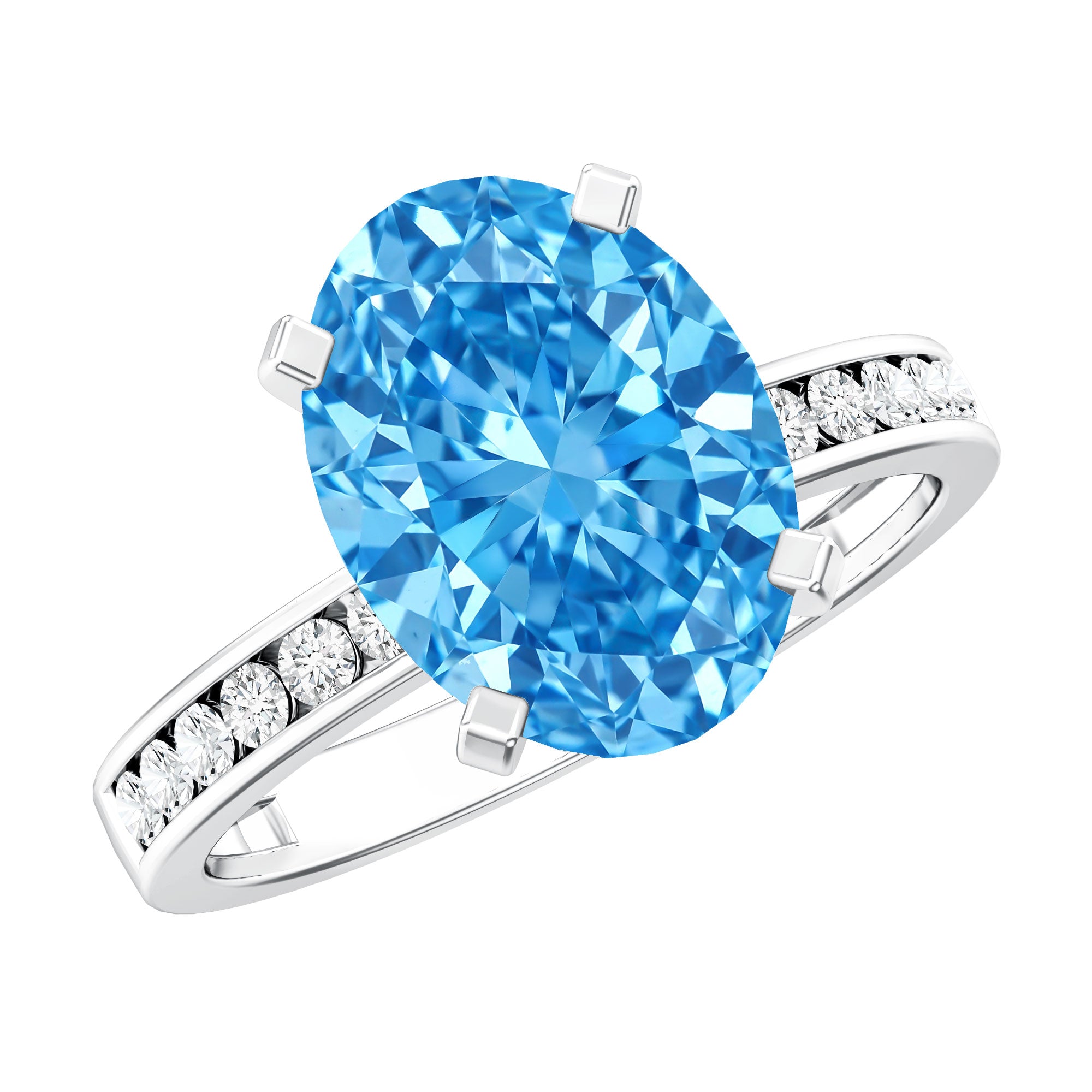 Rosec Jewels-Lab Grown 3 Carat Blue Diamond Oval Engagement Ring IGI Certified