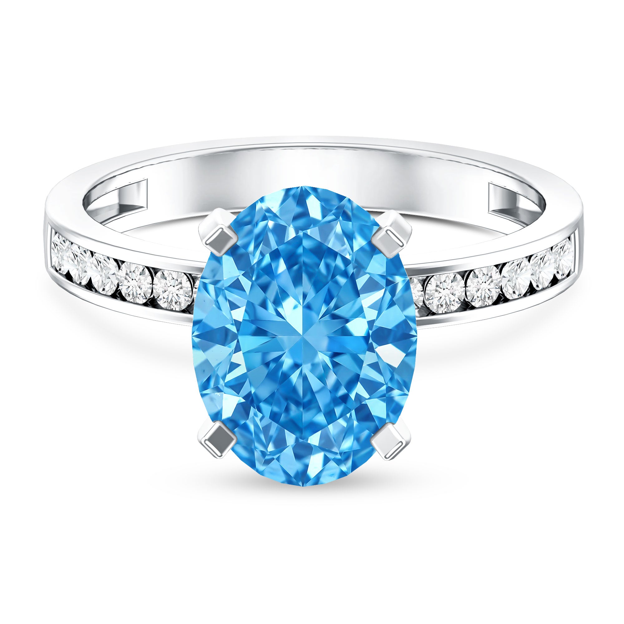 Rosec Jewels-Lab Grown 3 Carat Blue Diamond Oval Engagement Ring IGI Certified