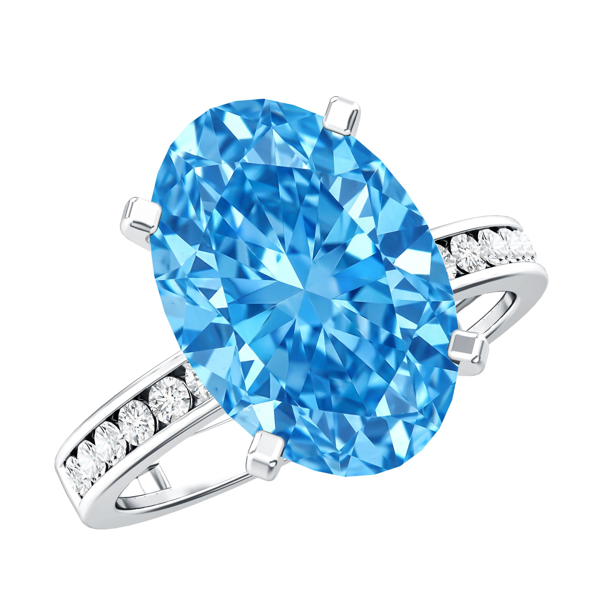Rosec Jewels-4 Carat Oval Cut Lab Created Blue Diamond Large Engagement Ring IGI Certified