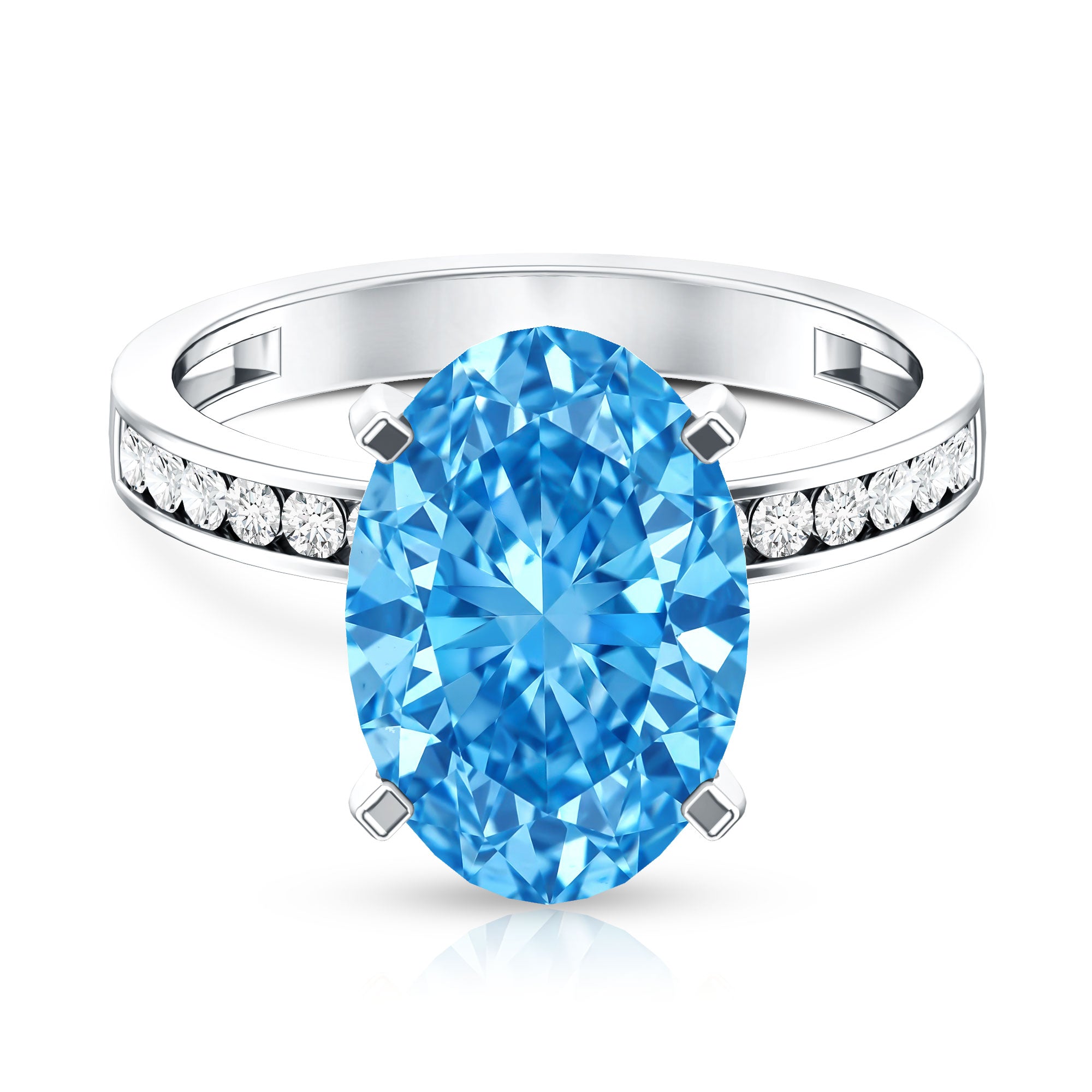 Rosec Jewels-4 Carat Oval Cut Lab Created Blue Diamond Large Engagement Ring IGI Certified