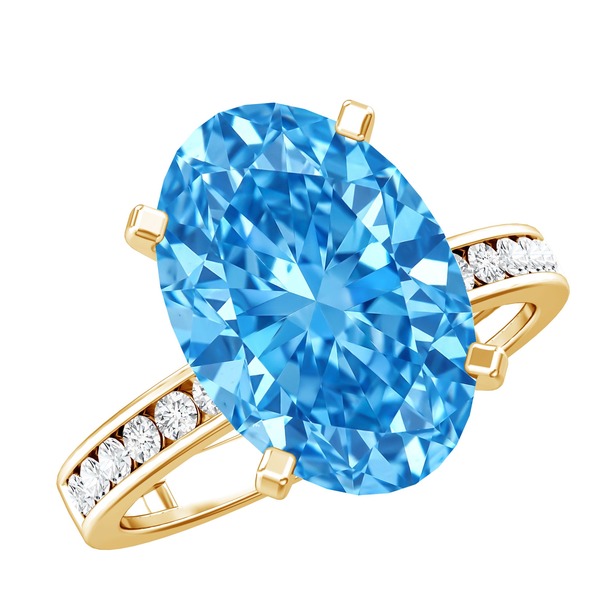 Rosec Jewels-4 Carat Oval Cut Lab Created Blue Diamond Large Engagement Ring IGI Certified