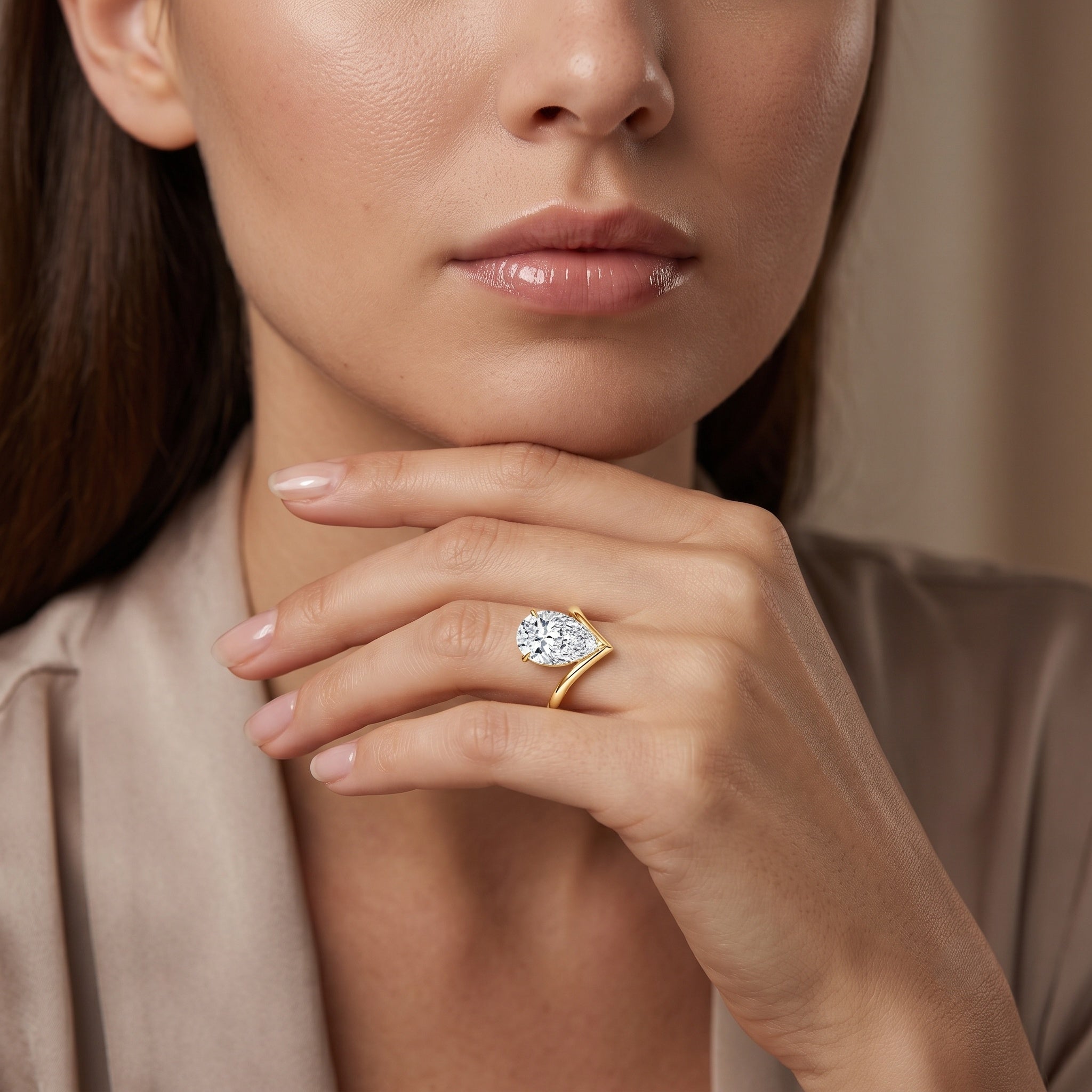 Pear Shape 2 Carat Lab Grown Diamond Chevron Engagement Ring with IGI Certificate Lab - ( E-VS1 ) - Rosec Jewels