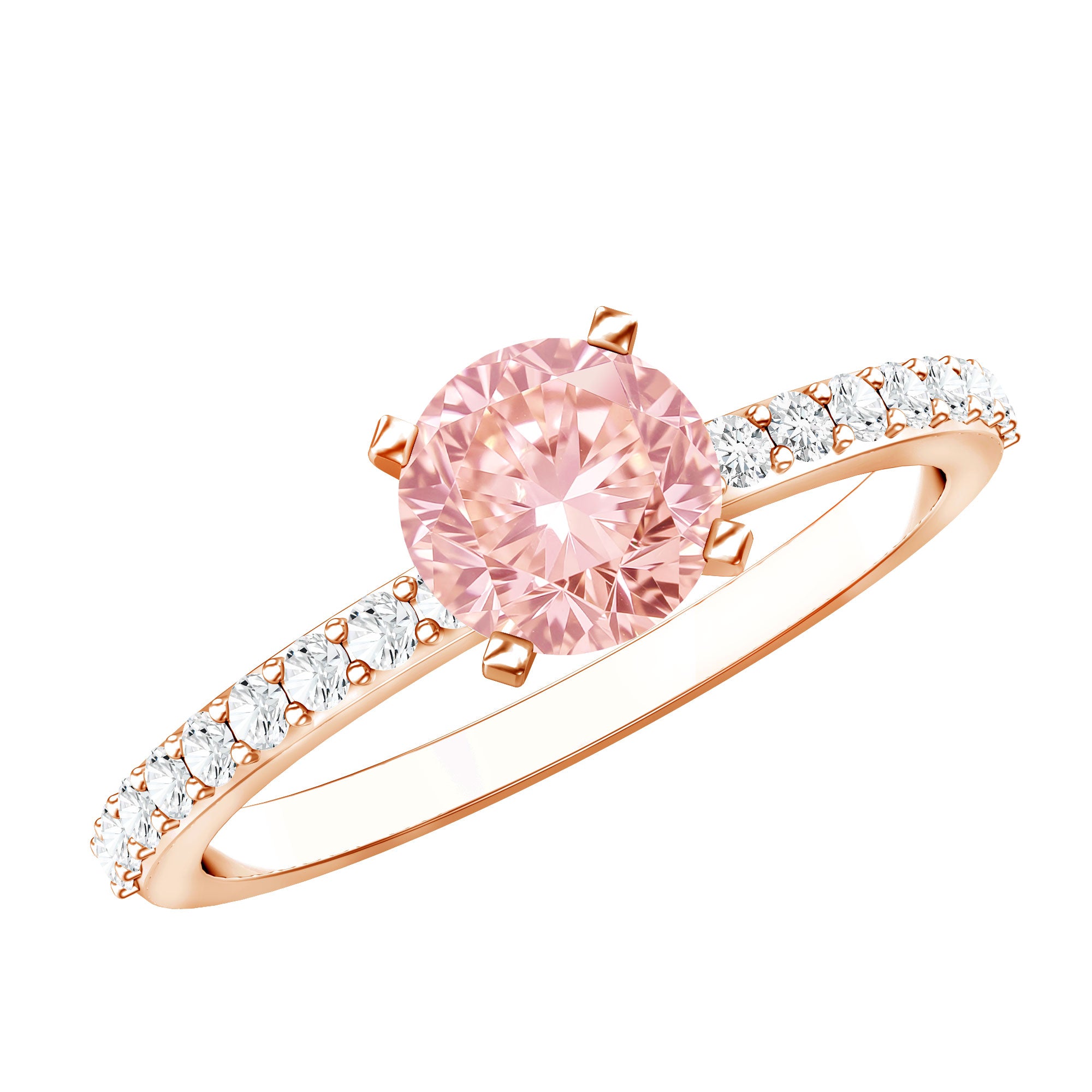 Rosec Jewels-IGI Certified 1 Carat Lab Pink Diamond Classic Engagement Ring with Side Stones