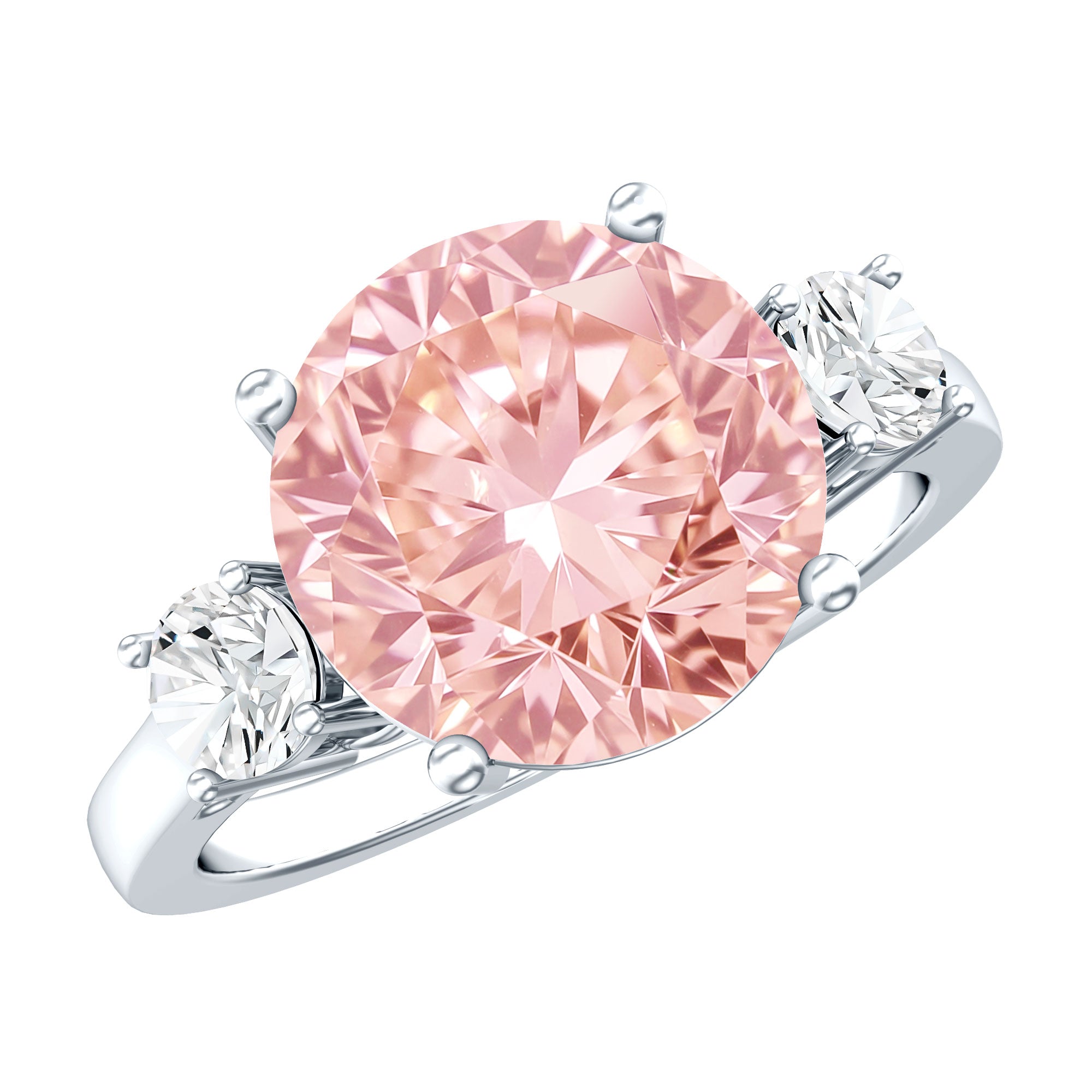 Rosec Jewels-IGI Certified 4 Carat Round Lab Created Pink and White Diamond Trilogy Engagement Ring