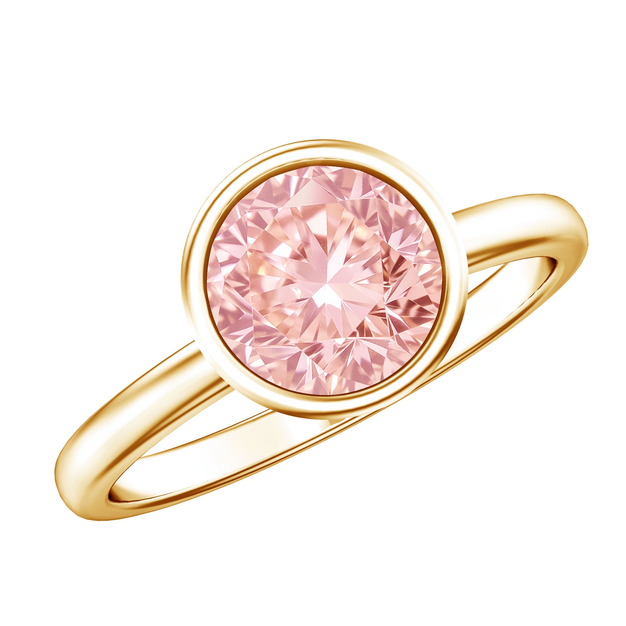 IGI Certified Lab Grown Pink Diamond 3 Carat Round Engagement Ring in Bezel Setting Fancy Pink - VS1 - Rosec Jewels
