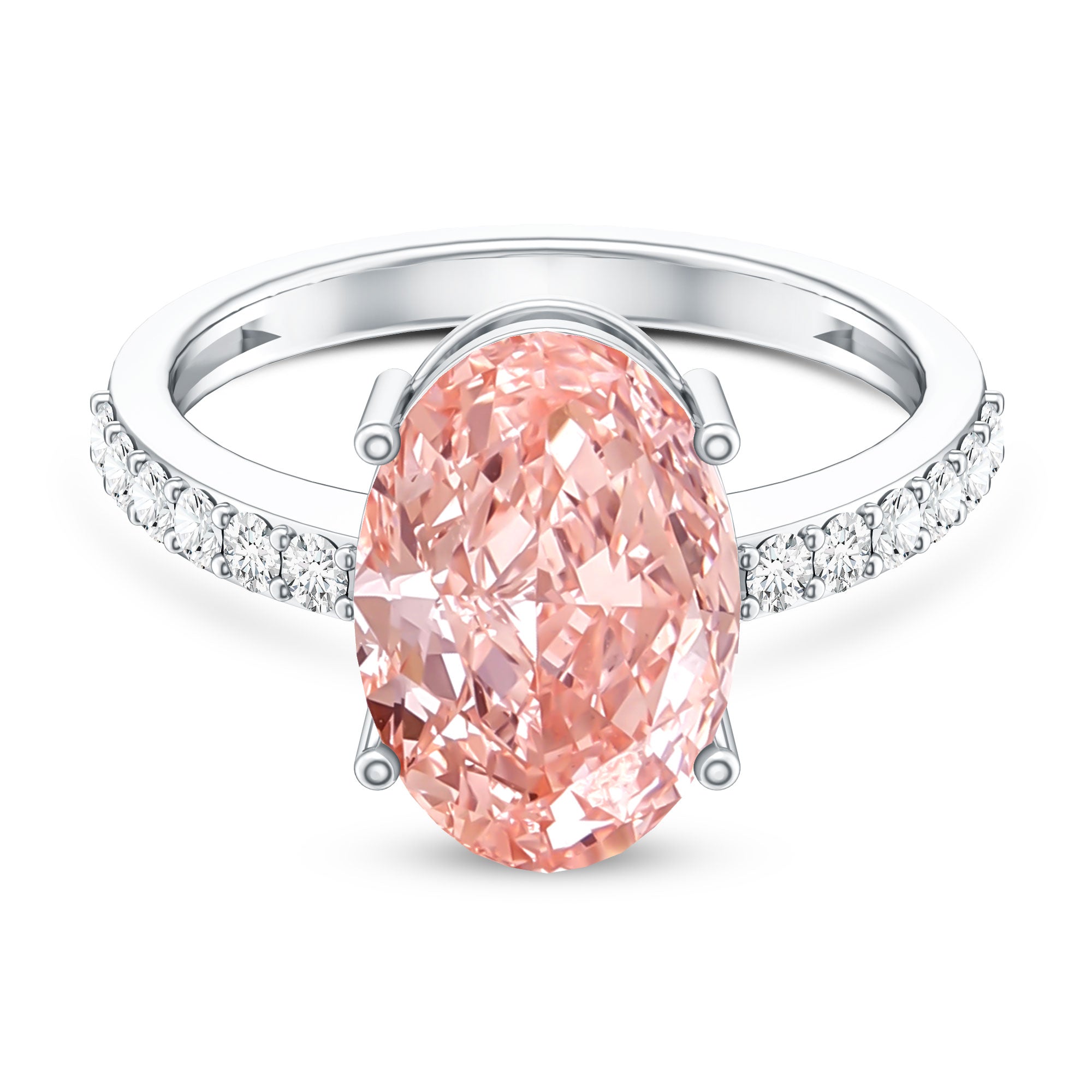 Rosec Jewels-Elongated Oval Lab Grown Pink Diamond 4 Carat Engagement Ring IGI Certified