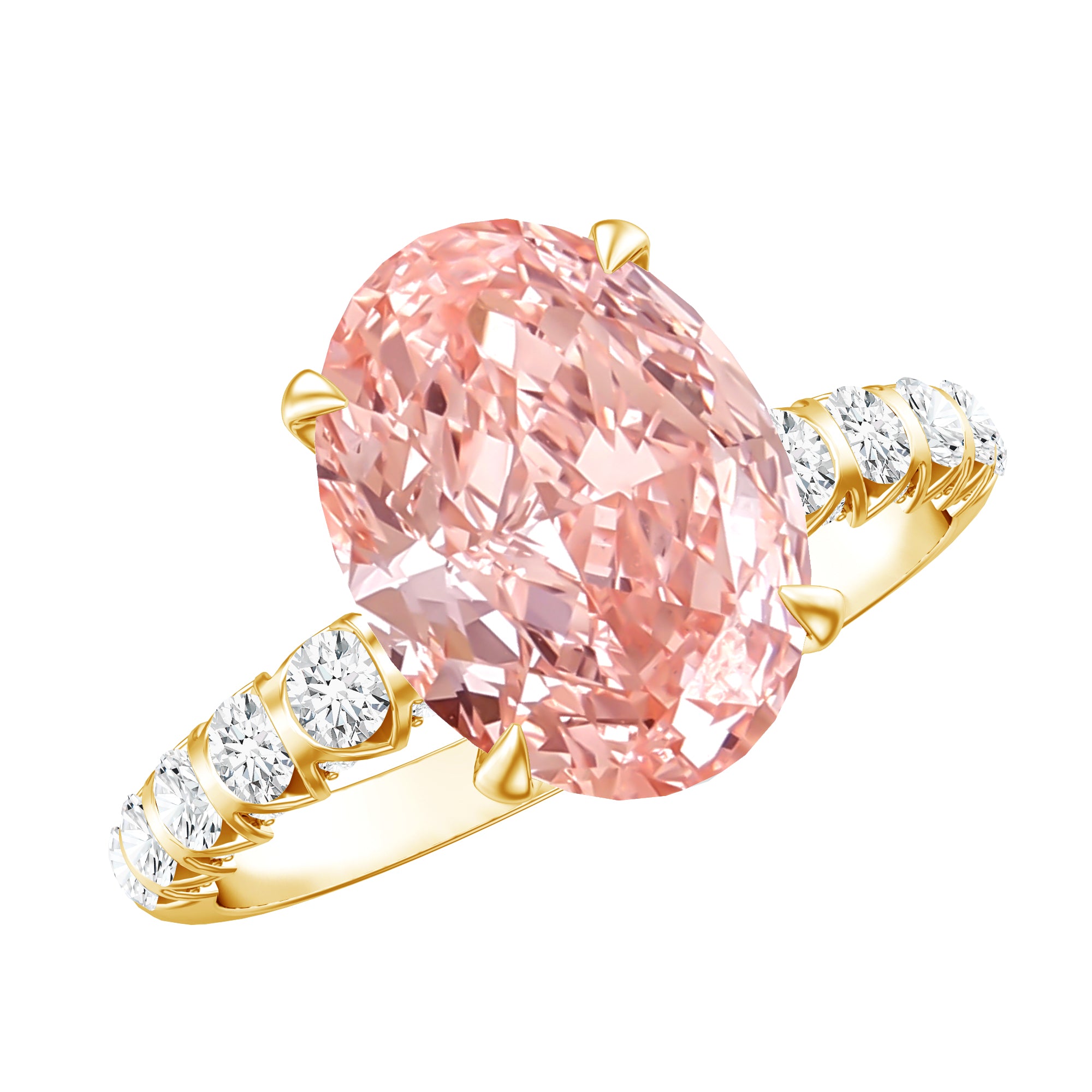 Rosec Jewels-IGI Certified 3 Carat Lab Grown Oval Pink Diamond Engagement Ring with Side Stones