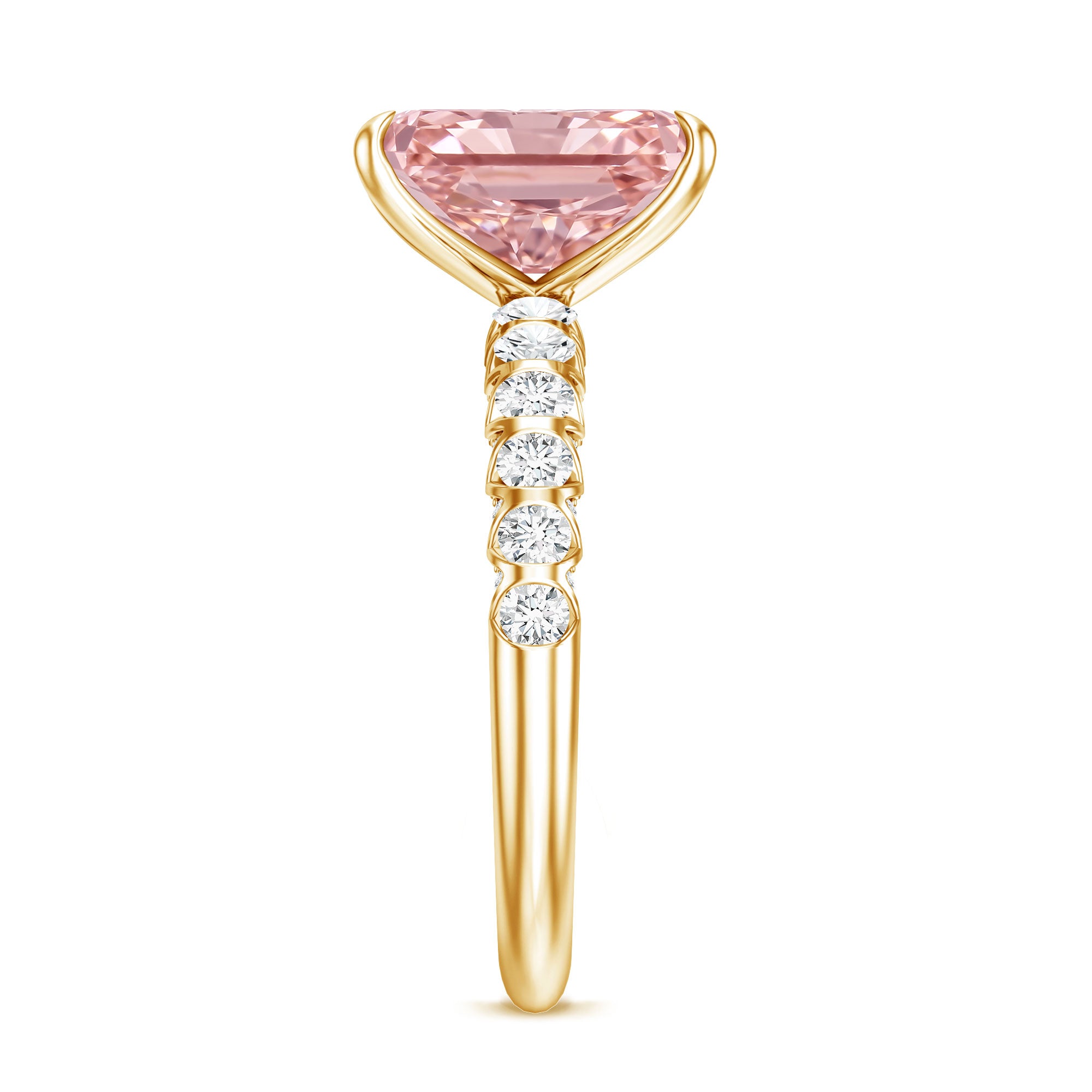 Rosec Jewels-IGI Certified Radiant Cut Lab Pink Diamond 3 Carat Engagement Ring with Side Stones