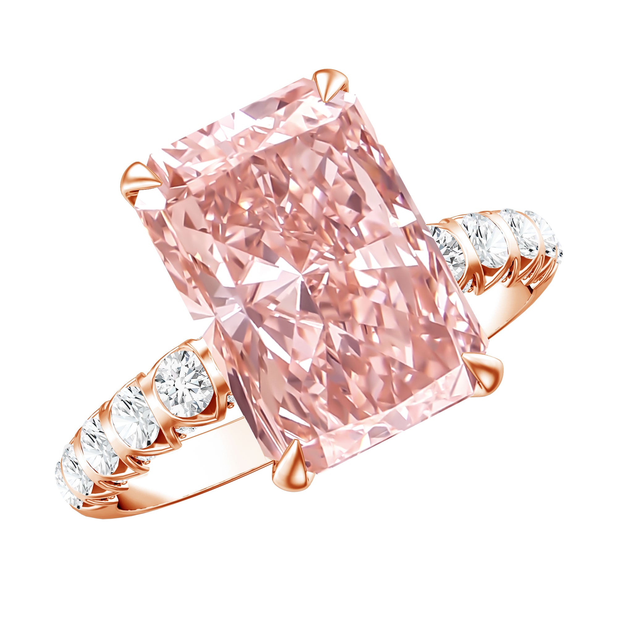 5 Carat Radiant Lab Grown Pink Diamond Huge Statement Ring with IGI Certificate Fancy Pink - VS1 - Rosec Jewels