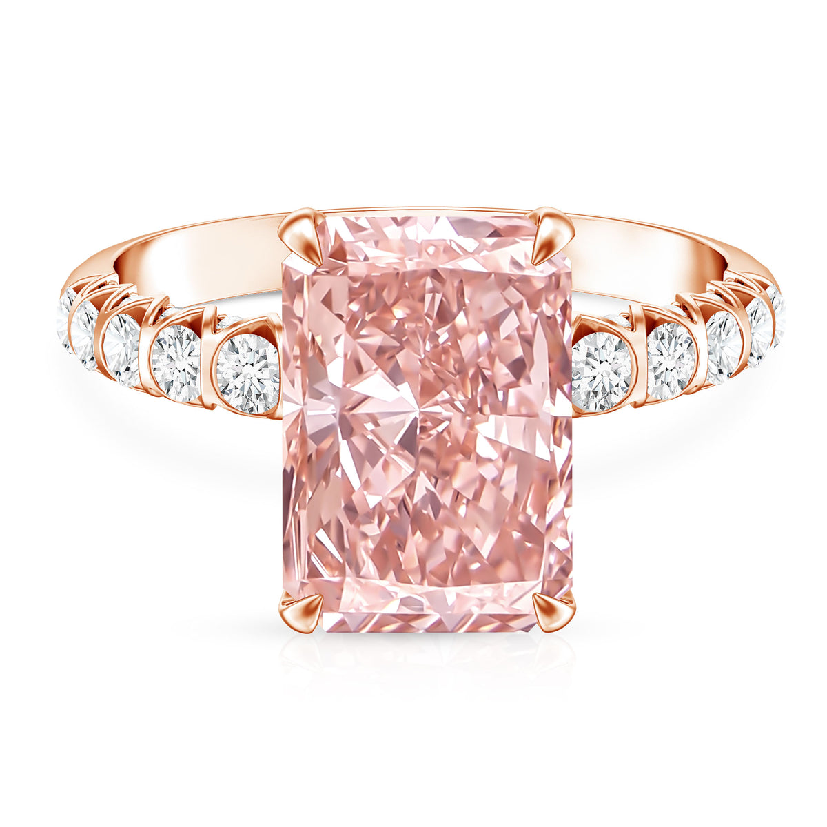 5 Carat Radiant Lab Grown Pink Diamond Huge Statement Ring with IGI Certificate Fancy Pink - VS1 - Rosec Jewels