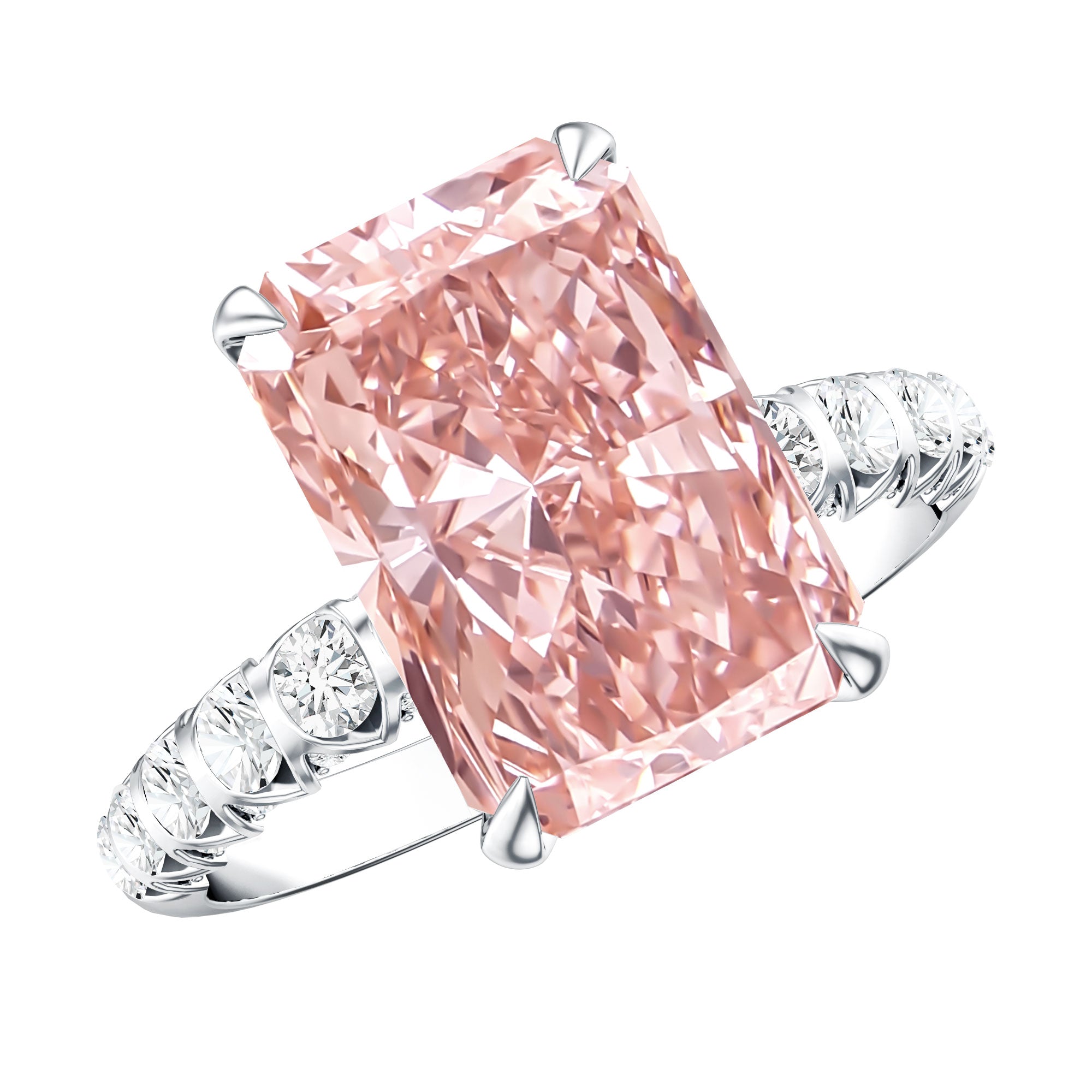 5 Carat Radiant Lab Grown Pink Diamond Huge Statement Ring with IGI Certificate Fancy Pink - VS1 - Rosec Jewels
