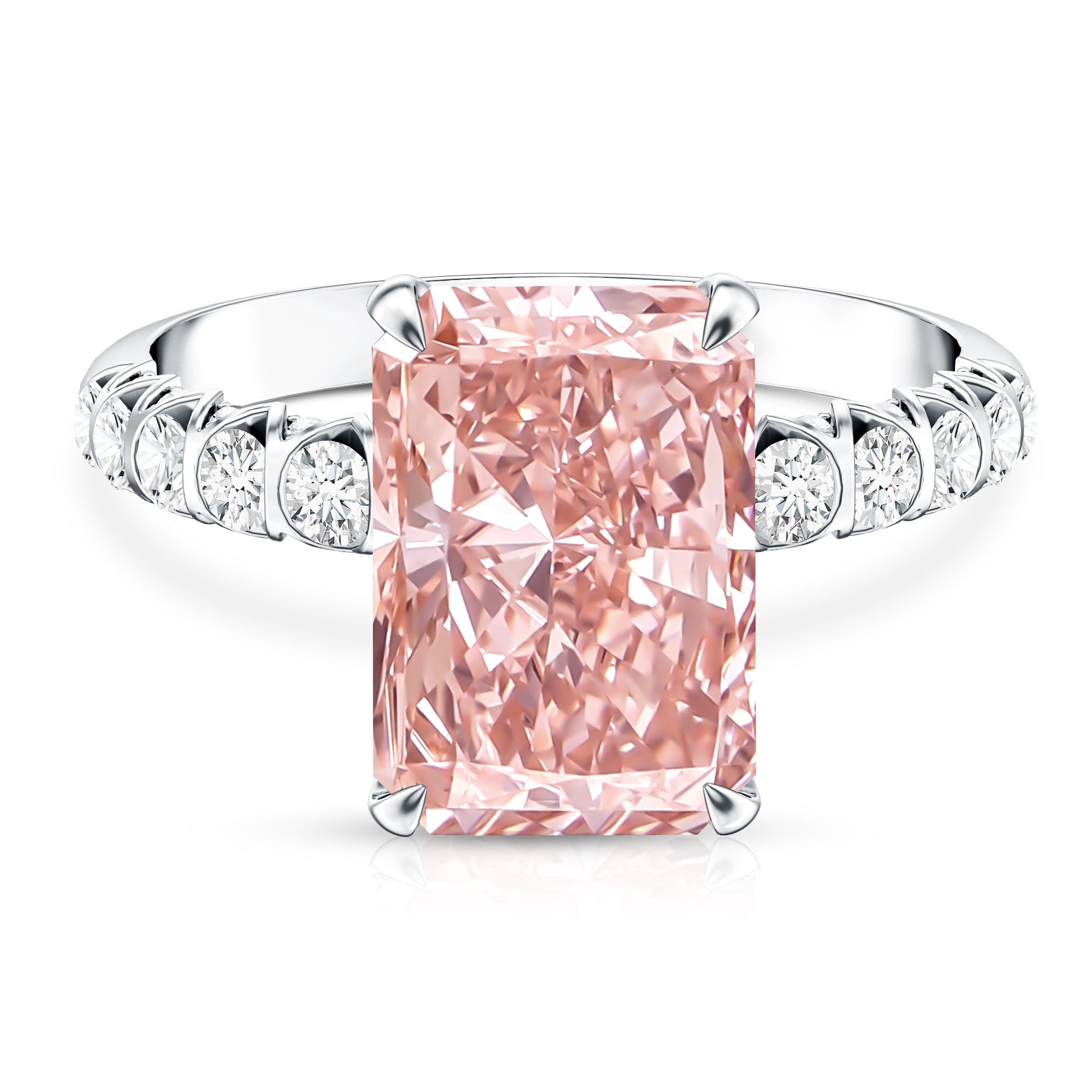 5 Carat Radiant Lab Grown Pink Diamond Huge Statement Ring with IGI Certificate Fancy Pink - VS1 - Rosec Jewels