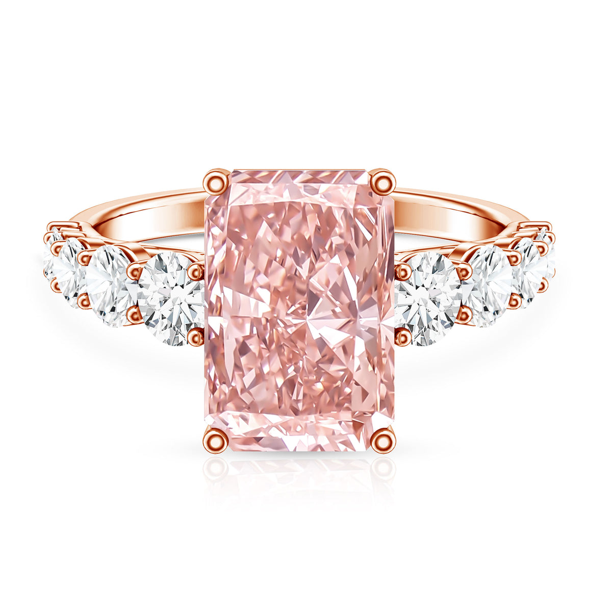 5 Carat Radiant Lab Grown Pink and White Diamond Side Stone Engagement Ring IGI Certified Fancy Pink - VS1 - Rosec Jewels