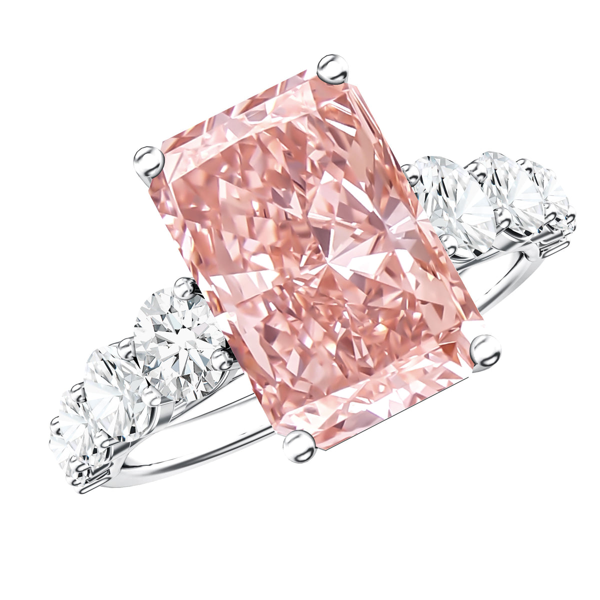 5 Carat Radiant Lab Grown Pink and White Diamond Side Stone Engagement Ring IGI Certified Fancy Pink - VS1 - Rosec Jewels
