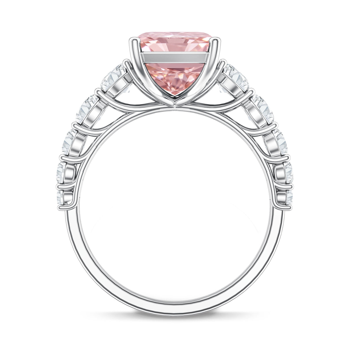 5 Carat Radiant Lab Grown Pink and White Diamond Side Stone Engagement Ring IGI Certified Fancy Pink - VS1 - Rosec Jewels