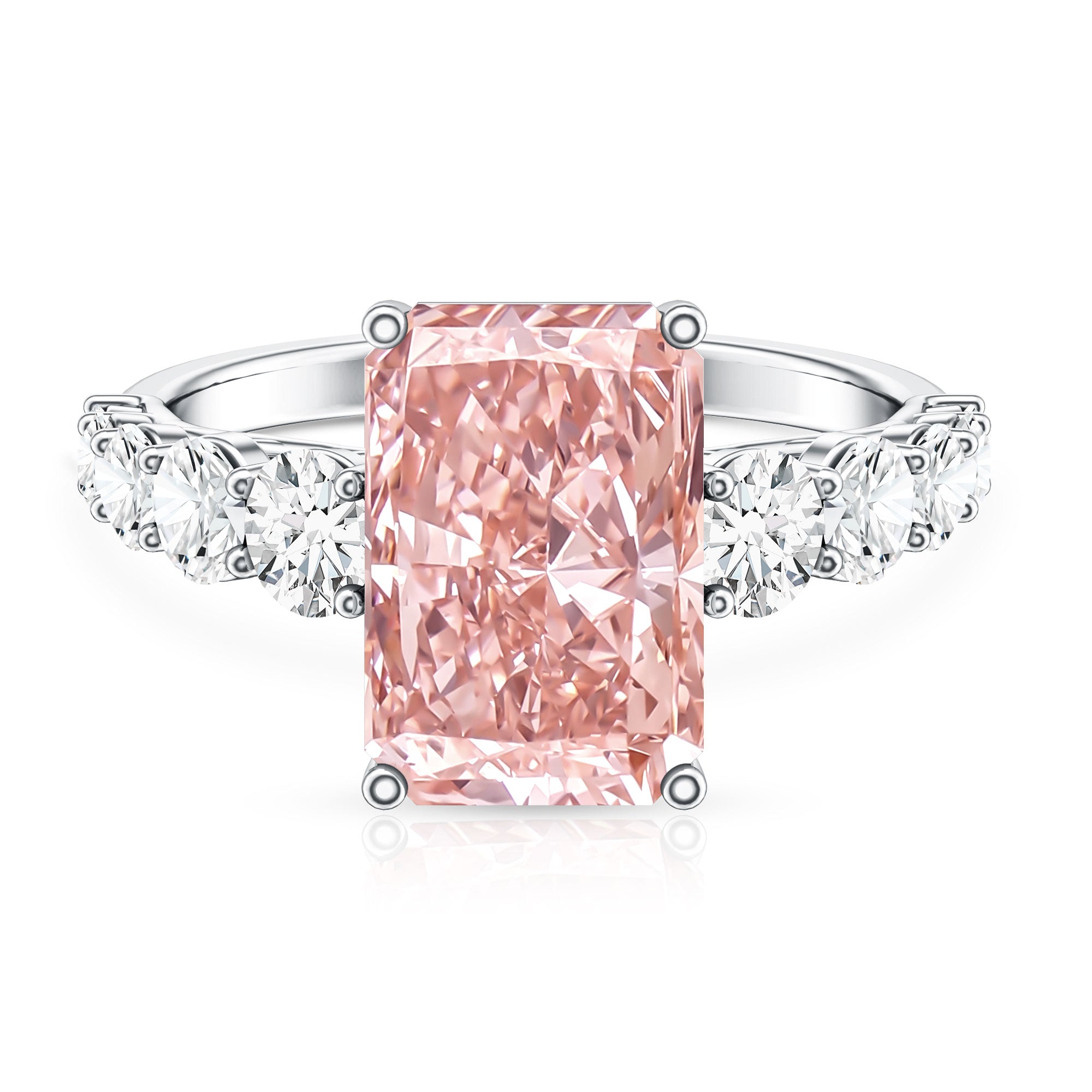 5 Carat Radiant Lab Grown Pink and White Diamond Side Stone Engagement Ring IGI Certified Fancy Pink - VS1 - Rosec Jewels