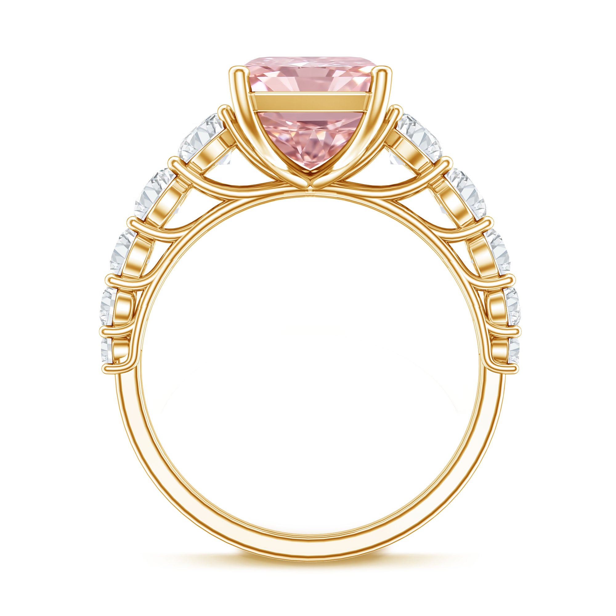 5 Carat Radiant Lab Grown Pink and White Diamond Side Stone Engagement Ring IGI Certified Fancy Pink - VS1 - Rosec Jewels
