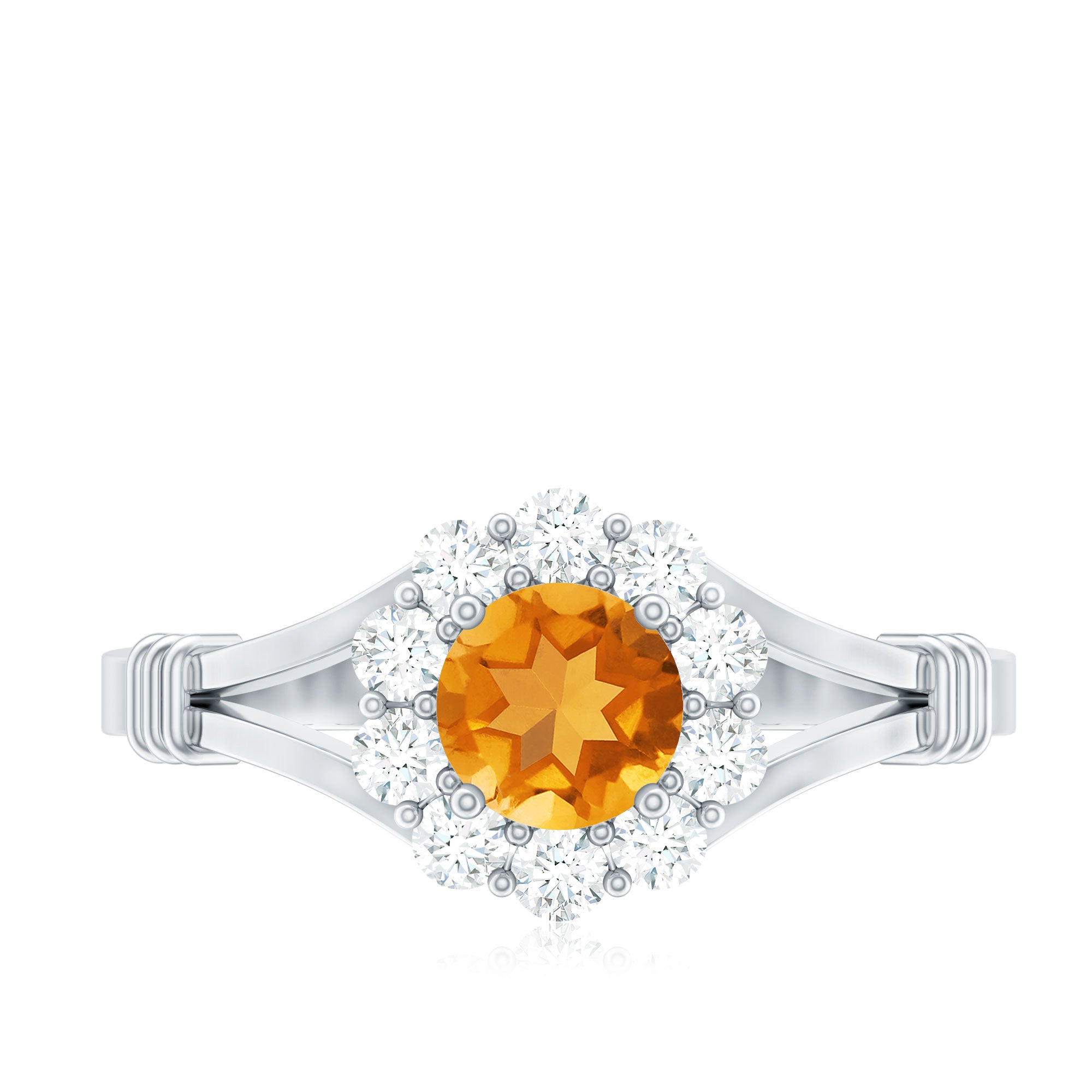 Genuine Citrine Diamond Flower Engagement Ring with Split Shank AAA - Rosec Jewels